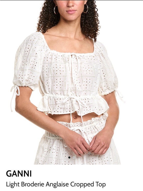 Ganni Tops - Ganni Cream Eyelet Tie-Front Crop Top